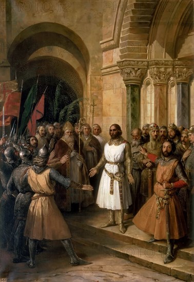 The election of Godfrey of Bouillon as the King of Jerusalem on July 23, 1099. Artist: Madrazo y Kuntz, Federico de (1815-1894)