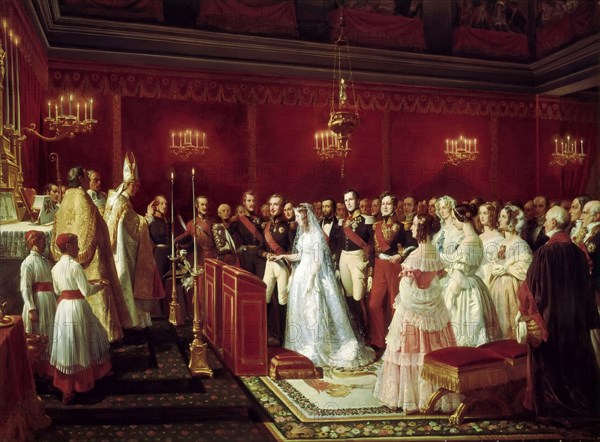 Marriage of Princess Victoria of Saxe-Coburg and Prince Louis, Duke of Nemours at Saint-Cloud, 27 Ap Artist: Philippoteaux, Henri Félix Emmanuel (1815-1884)