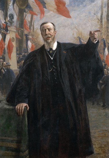 Paul Déroulède (1846-1914) Making a Speech at Bougival, January 1913. Artist: Cormon, Fernand (1845-1924)