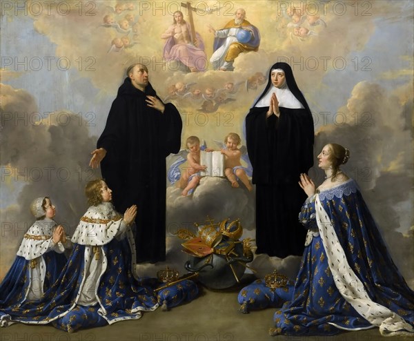 Anna of Austria with her children, praying to the Holy Trinity with Saints Benedict and Scholastica. Artist: Champaigne, Philippe, de (1602-1674)