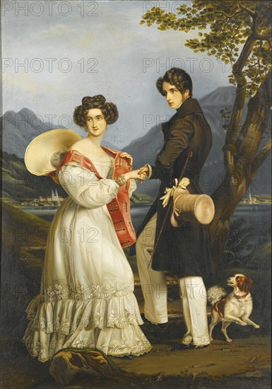 Duke Maximilian Joseph in Bavaria and Ludovika of Bavaria at Schloss Tegernsee. Artist: Stieler, Joseph Karl (1781-1858)