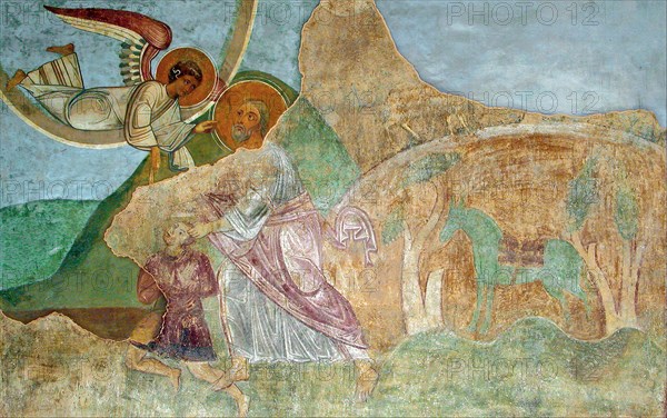 Abraham Sacrificing Isaac. Artist: Ancient Russian frescos