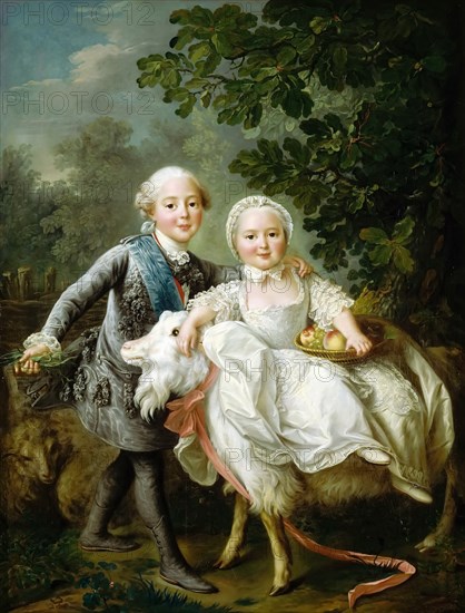 Charles de Bourbon, comte d'Artois with his sister Clotilde. Artist: Drouais, François-Hubert (1727-1775)
