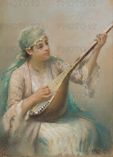 Woman Playing a Lute. Artist: Zonaro, Fausto (1854-1929)