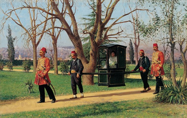 The Daughter of the English Ambassador Riding in a Palanquin. Artist: Zonaro, Fausto (1854-1929)