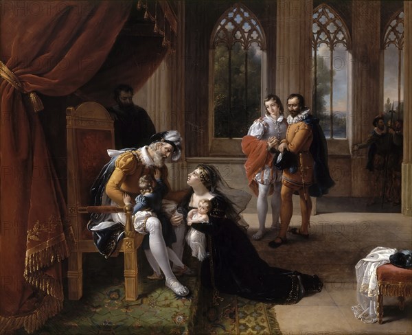 Inês de Castro with Her Children at the Feet of Afonso IV, King of Portugal, 1335. Artist: Servières, Eugénie (1786-after 1824)