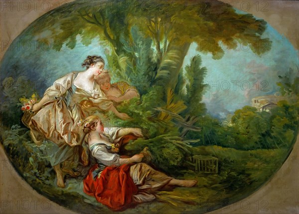 L'appeau, dit. L'appeau, dit l'oiseau pris dans les filets (The decoy bird, also called The bird cau Artist: Boucher, François (1703-1770)