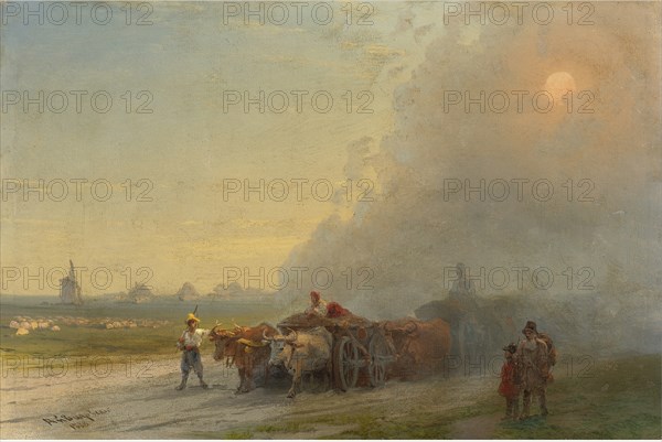 Ox-carts in the Ukrainian Steppe. Artist: Aivazovsky, Ivan Konstantinovich (1817-1900)