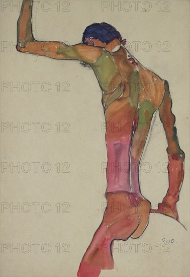 Male Nude with Arm Raised. Artist: Schiele, Egon (1890?1918)