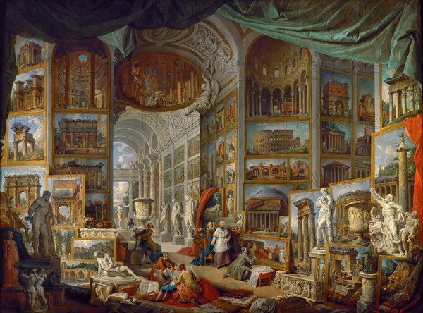 Picture Gallery with Views of Ancient Rome (Roma Antica). Artist: Panini, Giovanni Paolo (1691-1765)