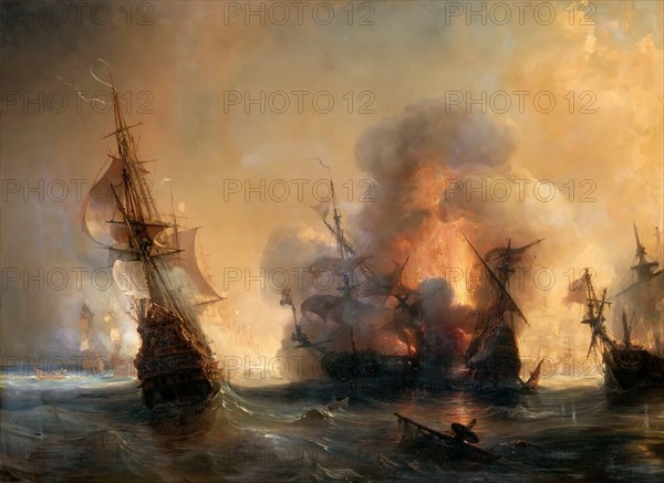 The Naval Battle of Lagos on 27 June 1693. Artist: Gudin, Théodore (1802-1880)