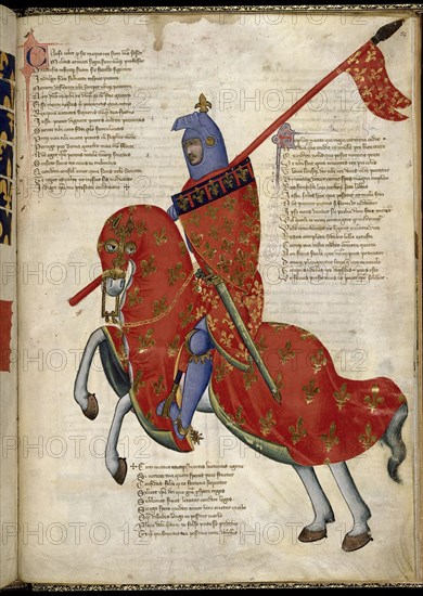 A knight from Prato (From Regia Carmina by Convenevole da Prato). Artist: Pacino di Buonaguida (active 1302-1343)