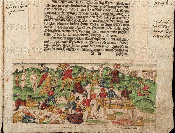 Russian atrocities in Livonia in 1578. From Johann Jakob Wick's Sammlung von Nachrichten.... Artist: Anonymous