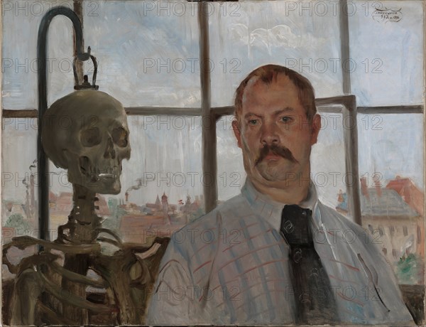 Selfportrait with skeleton. Artist: Corinth, Lovis (1858-1925)