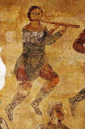 Musicians and acrobats (detail). Artist: Ancient Russian frescos