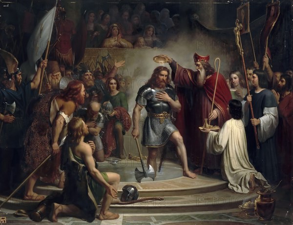 Baptism of Clovis at Reims, 25 December 496. Artist: Dejuinne, François-Louis (1786-1844)