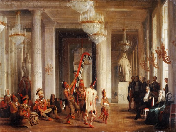 Dance by Iowa Indians in the Salon de la Paix at the Tuileries, Presented by the Painter George Catl Artist: Girardet, Karl (1813-1871)