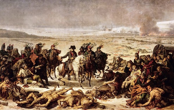 Napoleon on the Battlefield of Eylau, 9 February 1807. Artist: Meynier, Charles (1768-1832)