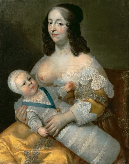 Louis XIV as an infant with his nurse Longuet de La Giraudière. Artist: Beaubrun, Henri (1603-1677)