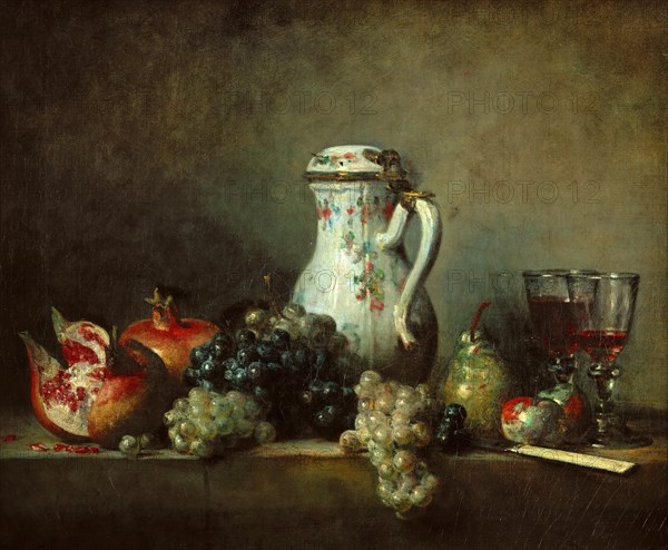 Grapes and pomegranates. Artist: Chardin, Jean-Baptiste Siméon (1699-1779)