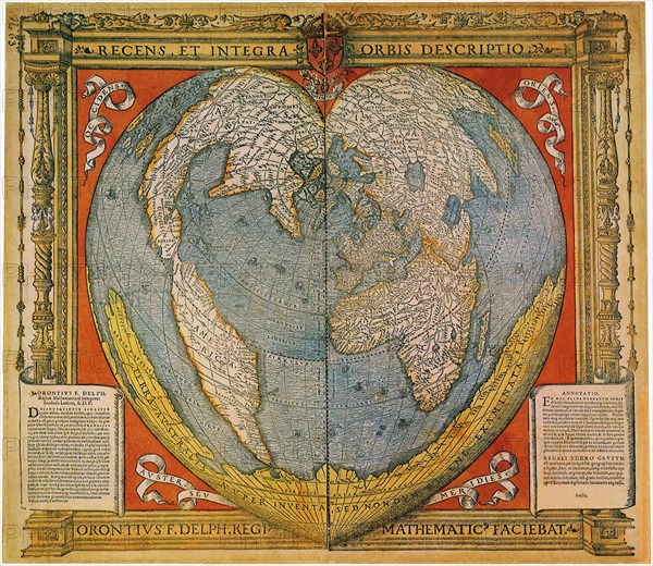 Heart Shaped World Map. Artist: Fine, Oronce (1494-1555)