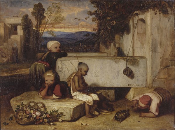 Turkish children playing with a turtle (Souvenir de la Turquie d'Asie). Artist: Decamps, Alexandre Gabriel (1803-1860)