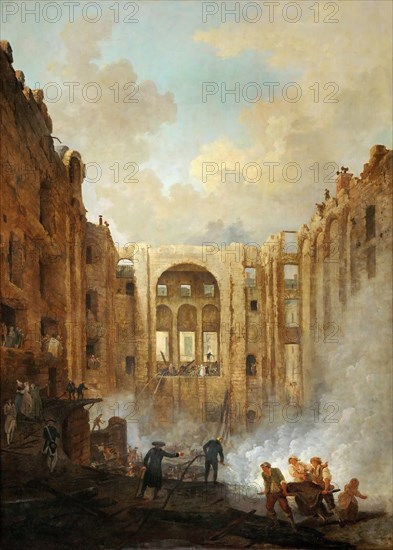 Fire at the Opera House of the Palais-Royal in 1781. Artist: Robert, Hubert (1733-1808)