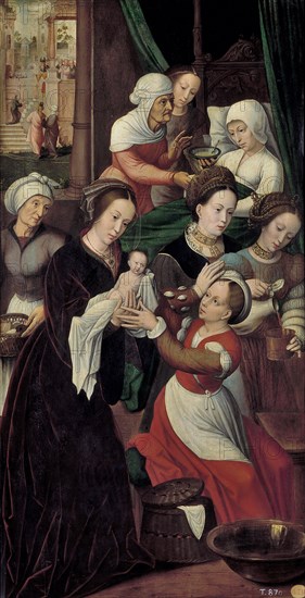 The Nativity of the Virgin Mary. Artist: Benson, Ambrosius (1495-1550)