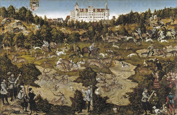 Hunt in Honour of Emperor Charles V at Torgau Castle. Artist: Cranach, Lucas, the Elder (1472-1553)