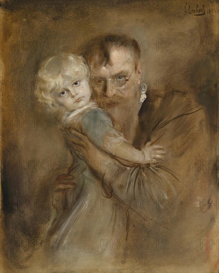 Self-portrait with Daughter Marion. Artist: Lenbach, Franz, von (1836-1904)