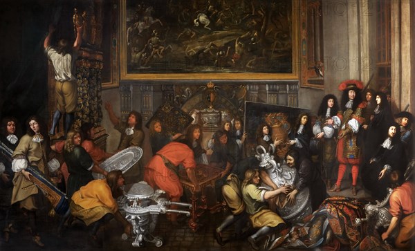 Louis XIV visits the Manufacture des Gobelins on October 15, 1667. Artist: Renard de Saint-André, Simon (1614-1677)