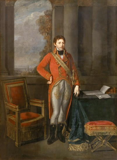 Napoleon Bonaparte as First Consul before a view of Antwerp. Artist: Greuze, Jean-Baptiste (1725-1805)