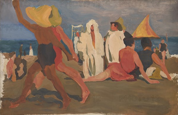 Bathers on the Lido, Venice (Serge Diaghilev and Vaslav Nijinsky on the Beach). Artist: Bakst, Léon (1866-1924)