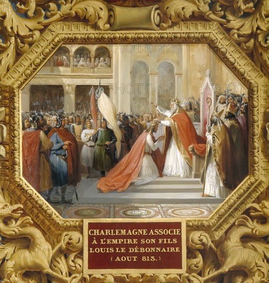 Charlemagne crowns his son Louis the Pious in 813. Artist: Alaux, Jean (1786-1864)