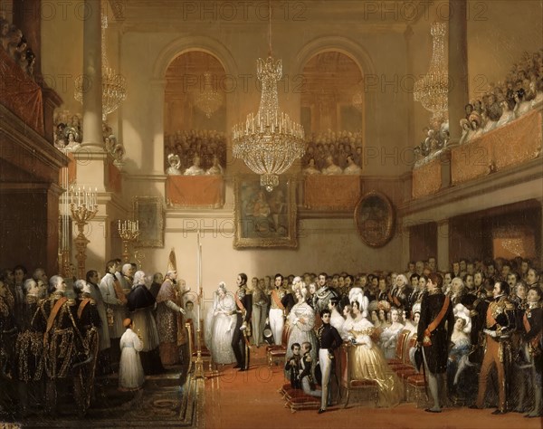 Marriage of Leopold I of the Belgians and Princess Louise of Orléans at the Château de Compiègne, Au Artist: Court, Joseph-Désiré (1797-1865)