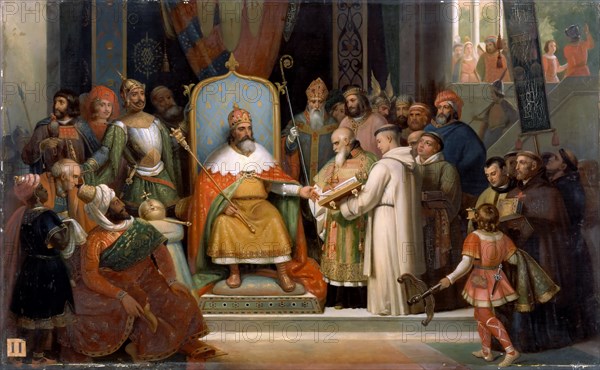 Charlemagne receives Alcuin, 780. Artist: Schnetz, Jean-Victor (1787-1870)