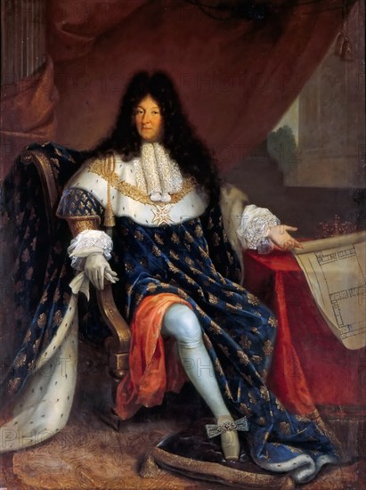 Portrait of Louis XIV Holding the Plan for the Maison Royale de Saint-Louis at Saint-Cyr. Artist: Jollain, Nicolas-René (1732-1804)