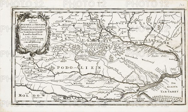 Map showing both Poltava and Bender. Artist: Bodenehr, Gabriel, the Elder (1664-1758)