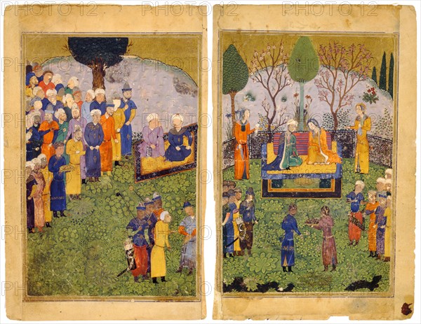 A Princely Couple with Courtiers in a Garden. From the Shahnama (Book of Kings). Artist: Iranian master