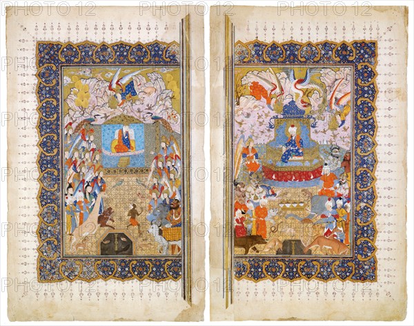 The Queen of Sheba and King Solomon (Manuscript illumination from the epic Shahname by Ferdowsi. Artist: Iranian master