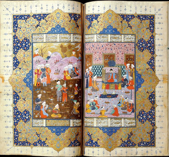 Shah Luhrasp?s Ascension to the Throne (Manuscript illumination from the epic Shahname by Ferdowsi). Artist: Iranian master