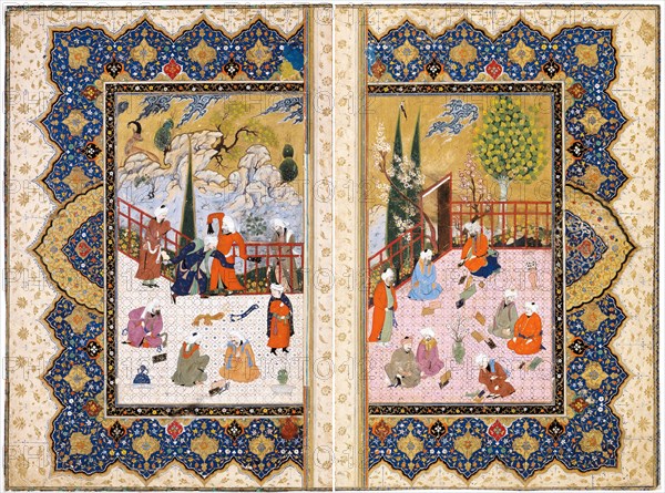 A Gathering of Learned Men on a Terrace. Artist: Iranian master