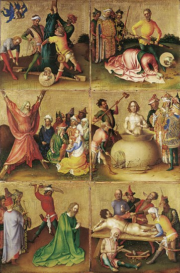 Martyrdom of the Apostles. Left panel. Artist: Lochner, Stephan (ca 1400/10-1451)