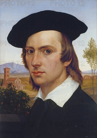 Self-Portrait with Beret before a Roman Landscape. Artist: Passavant, Johann David (1787-1861)