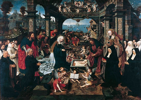 The Adoration of the Christ Child with the Boelen Family. Artist: Cornelisz van Oostsanen, Jacob (ca. 1470-1533)