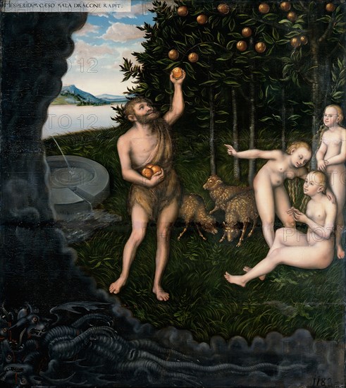 Hercules stealing the apples from the Hesperides (From The Labours of Hercules). Artist: Cranach, Lucas, the Elder (1472-1553)