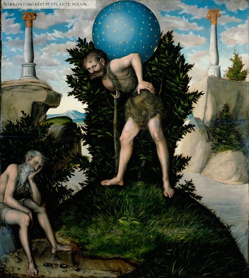 Atlas and Hercules (From The Labours of Hercules). Artist: Cranach, Lucas, the Elder (1472-1553)