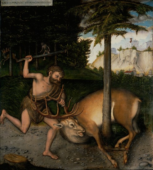 Hercules capturing the Ceryneian Hind (From The Labours of Hercules). Artist: Cranach, Lucas, the Elder (1472-1553)