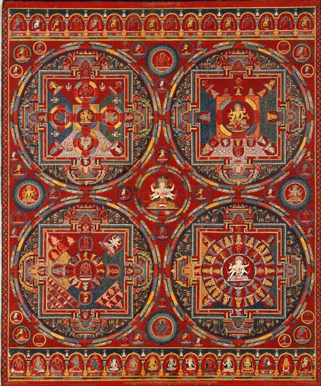 Sakya order. Four Mandalas of the Vajravali Series (Thangka). Artist: Tibetan culture