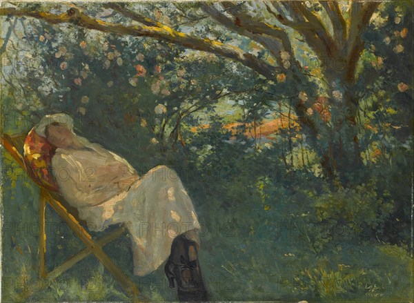 Lady in Pink on a Chaise Longue. Artist: Güran, Nazmi Ziya (1881-1937)